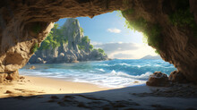 View Of Paradise Beach From A Mountain Cave
