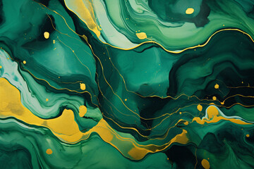 Wall Mural - green and gold marble painting, green and gold color abstract background, generative ai