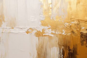 Wall Mural - A close-up of a gold and white painting, gold and white painting abstract background, Generative AI