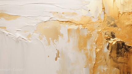 Wall Mural - A close-up of a gold and white painting, gold and white painting abstract background, Generative AI
