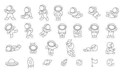 cute astronaut in a spacesuit. coloring page. cartoon cosmonaut character. science technology. vecto