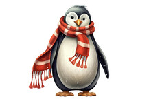 Christmas Penguin Wearing A Scarf Vintage Illustration Isolated On A Transparent Background, Generative Ai