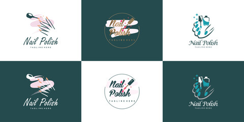 Nail polish logo collection with modern creative and unique concept design Premium Vector