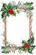 holly leaves and berries frame vintage illustration isolated on a transparent background, generative ai
