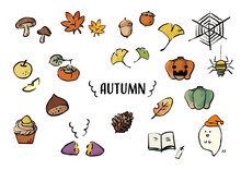 シンプルでかわいい秋の素材イラストセット