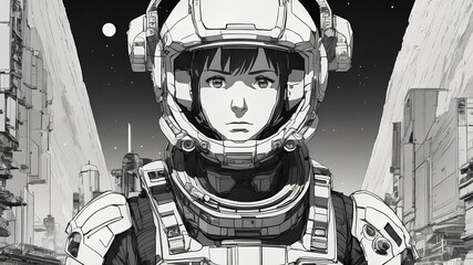 Wall Mural - Black and white Interstellar Space - Anime Sci-Fi in the Cosmos, a Universe Background of Science and Astronomy