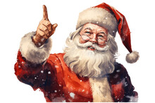 Santa With Finger Aside Nose Making Magic Vintage Illustration Isolated On A Transparent Background, Generative Ai