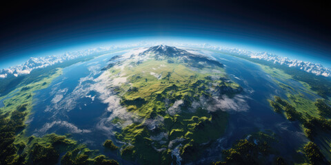 view from space of full earth body, green earth horizon. 3d illustration.
