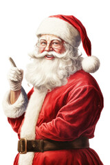 Wall Mural - santa with finger aside nose making magic vintage illustration isolated on a transparent background, generative ai