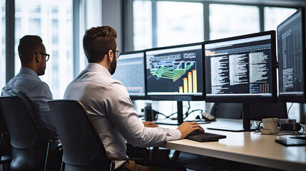 Wall Mural - software engineers working on project and programming in company