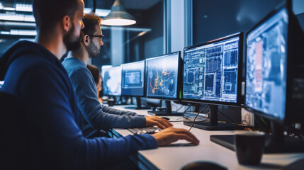 Wall Mural - software engineers working on project and programming in company