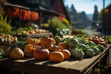 Pumpkin, Gourd, Marrow, Gourds And Other Vegetables At The Market In Autumn. Thanksgiving Food.