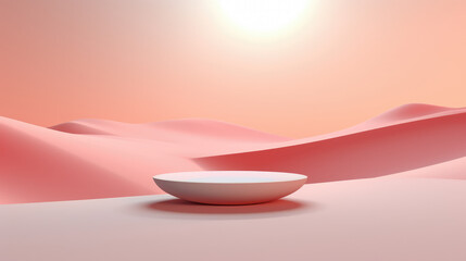Wall Mural -  Wavy Pastel Pink Colors Abstract Background with Podium