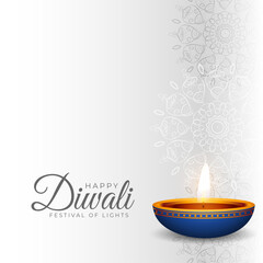 Wall Mural - indian festival happy diwali grey background with burning diya