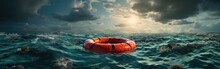 Life Preserver Floating On The Sea Water