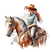 Watercolor Cowboy Girl Watercolor Hand Painted Cowboy Hat Clipart Wild West Design Set.