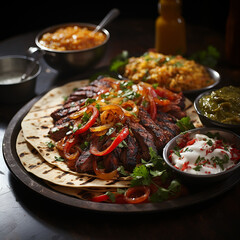 Wall Mural - Fajitas are a Mexican dish with grilled meat