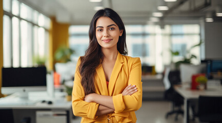 Wall Mural - successful female corporate employee standing at office