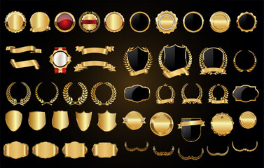Wall Mural - retro golden ribbons labels and shields vector collection