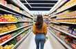 © fourtakig - Woman in Knit shirt makes smart purchases in the supermarket