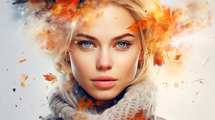 autumn woman close-up portrait . Beautiful eyes.