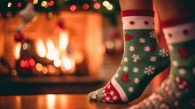 Woman legs,with christmas wool socks