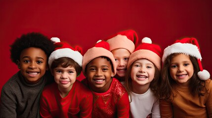 multicultural group of happy kids at christmas