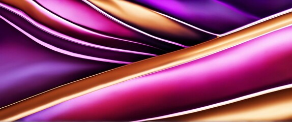 Wall Mural - Abstract Background with 3D Wave Bright Gold and Purple Gradient Silk Fabric