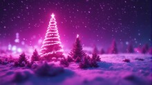 Christmas Tree Illuminated By Neon Lights.