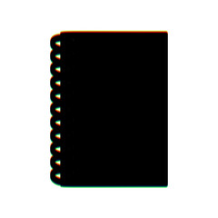 Notebook simple sign. Black Icon with vertical effect of color edge aberration at white background. Illustration.