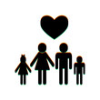 Family with heart. Husband, wife with childrens. Black Icon with vertical effect of color edge aberration at white background. Illustration.