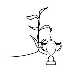 Wall Mural - Abstract sprout with trophy as line drawing on the white background. Vector