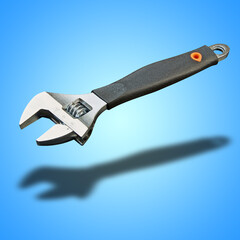 Adjustable wrench with measuring tool On blue gradient