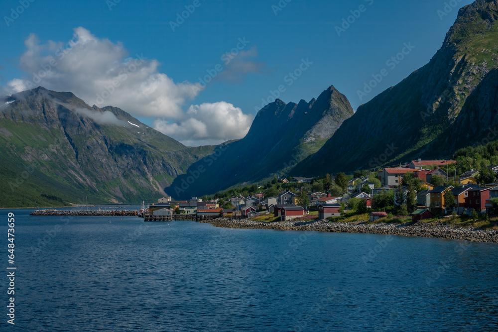 Gryllefjord fishing village on Senja (Sážžá) island, Troms og Finnmark ...