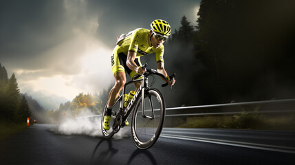 Capturing the prowess of a professional road cyclist in the heat of competition - an advertising banner idea..