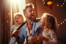 A Family Singing In Karaoke At Home