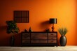 3D rendered brown and orange interior with dresser and decor. Generative AI