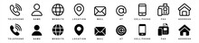 Contact Information Icon Set In Line Style. Business Card, Home, Phone, Location, Address, Website, Mail, Fax, User Simple Black Style Symbol Sign For Apps And Website, Vector Illustration.