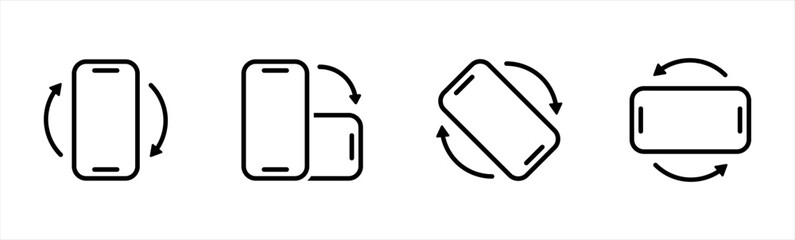 Rotate Mobile phone icon set in line style. Device rotation with arrow simple black style symbol sign for apps and website, vector illustration.