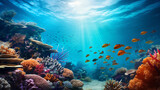 Fototapeta Fototapety do akwarium - Large group of fish swimming over a coral
