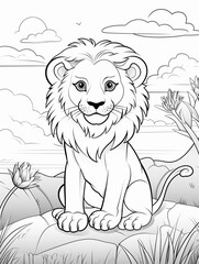 Wall Mural - Lion on the savannah coloring page