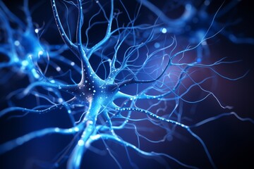 Wall Mural - neuron cells neural network under microscope neuro research science brain signal information transfe