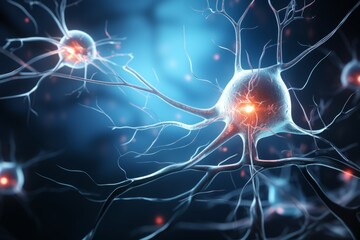 Wall Mural - neuron cells neural network under microscope neuro research science brain signal information transfe