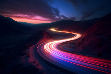 Car moving fast in a curved road trail