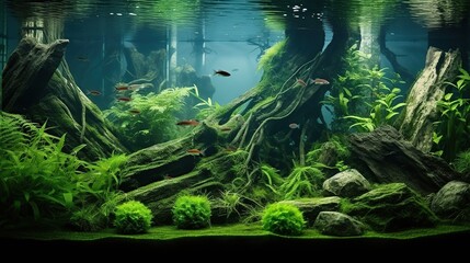 Wall Mural - Beautiful green aquascape with live aquarium plants and fish