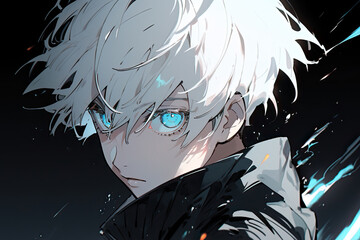 Anime Man With White Hair On Black Background