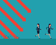© izen - Team fleeing a falling arrows. Vector business crisis concept