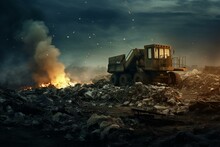 Disposing Waste In Landfill. Generative AI