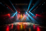 Fototapeta Perspektywa 3d - Empty huge stage with colorful spotlights