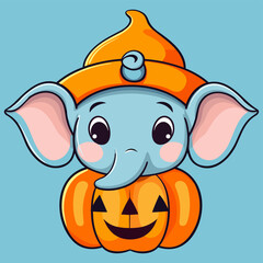 Wall Mural - a cute elephant wearing halloween pumpkin mask